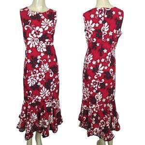 Hilo Hattie Red and White Floral Maxi Dress